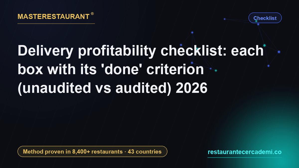 Delivery profitability checklist: each box with its 'done' criterion (unaudited vs audited) 2026 — Masterestaurant